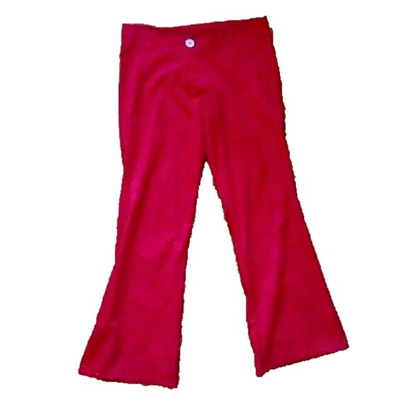 Vintage Y2K 90s deep fire engine red wide flared leg low waist stretch pants  L - Picture 3 of 7